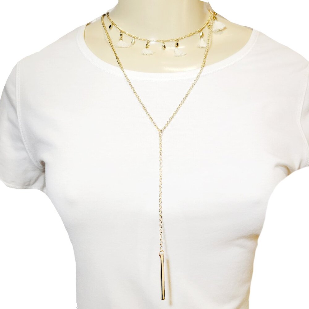 ❤️ Multi-Layer Gold Tassel Choker Lariat Gold Bar Minimalist Chain Necklace ❤️